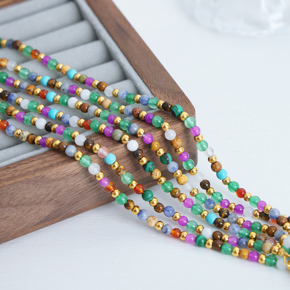 Bohemian Ethnic Style Natural Stone Beaded Bracelet Luxe 18K PVD Gold Plated Jewelry for Women - Image 2