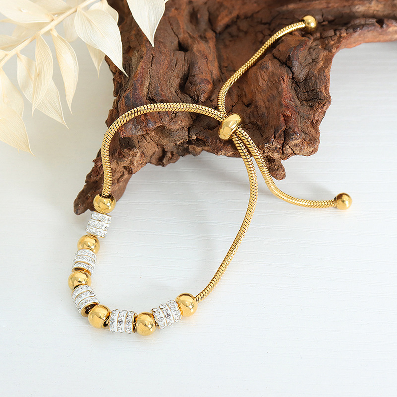 INS Style Luxe Elegant Beaded Bracelet with Zircons 18K PVD Gold Plated Titanium Steel Jewelry - Image 3