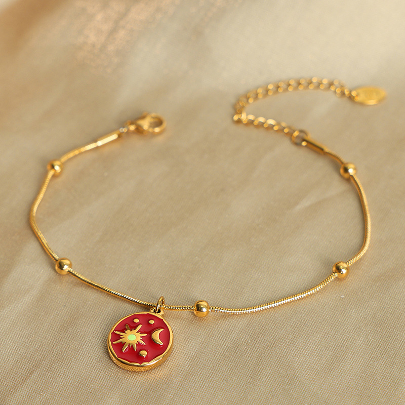 European Retro Fashion Sun Moon Myth Enamel Color Glaze Titanium Steel Gold Plated Pendant Bracelet - Image 2