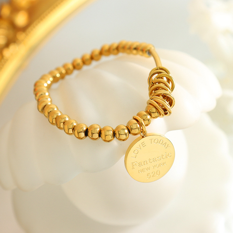 European INS Style Bracelet Couple Round Plate Bead Elastic Bracelet 18K Gold Plated Titanium Steel Jewelry - Image 5