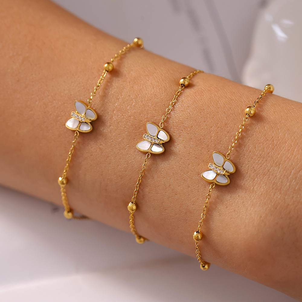 Luxe Butterfly Bead Bracelet Natural Mother of Pearl with 3A Zircon Titanium Steel Gold Plated 18K Non-Fading Jewelry - Image 4