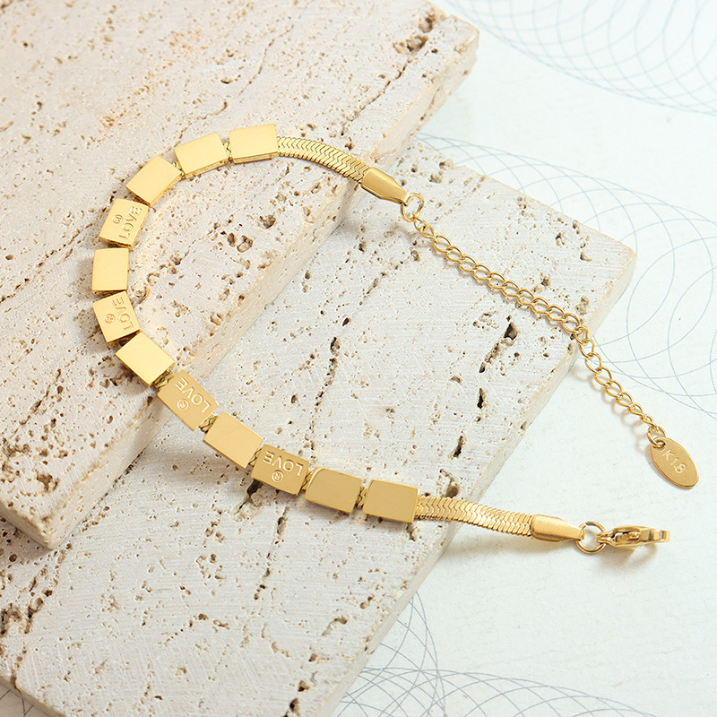 Trendy Bracelet Wholesale Titanium Steel Gold Plated Square LOVE Letter Bracelet INS Elegant Jewelry - Image 4