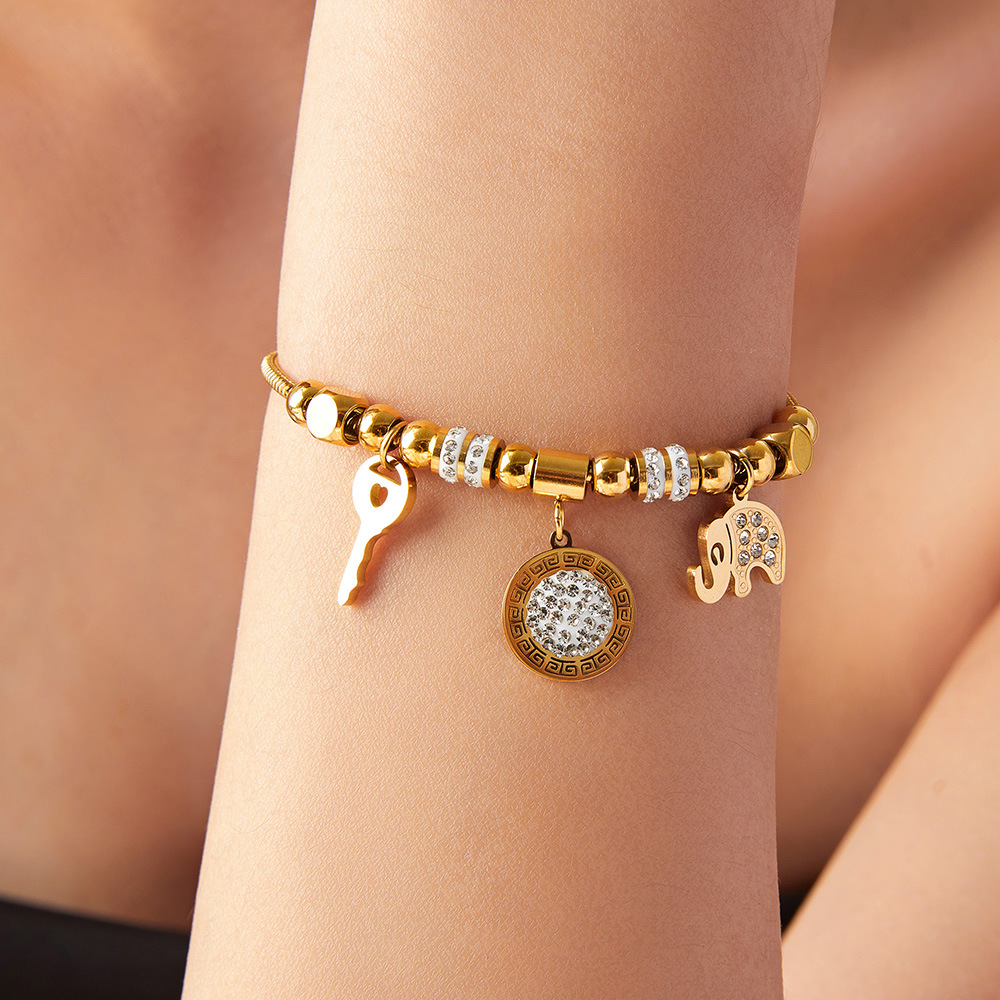Hot-Selling Pull Clasp Multi-Element Pendant Titanium Steel 18K PVD Gold Plated Bracelet - Image 4
