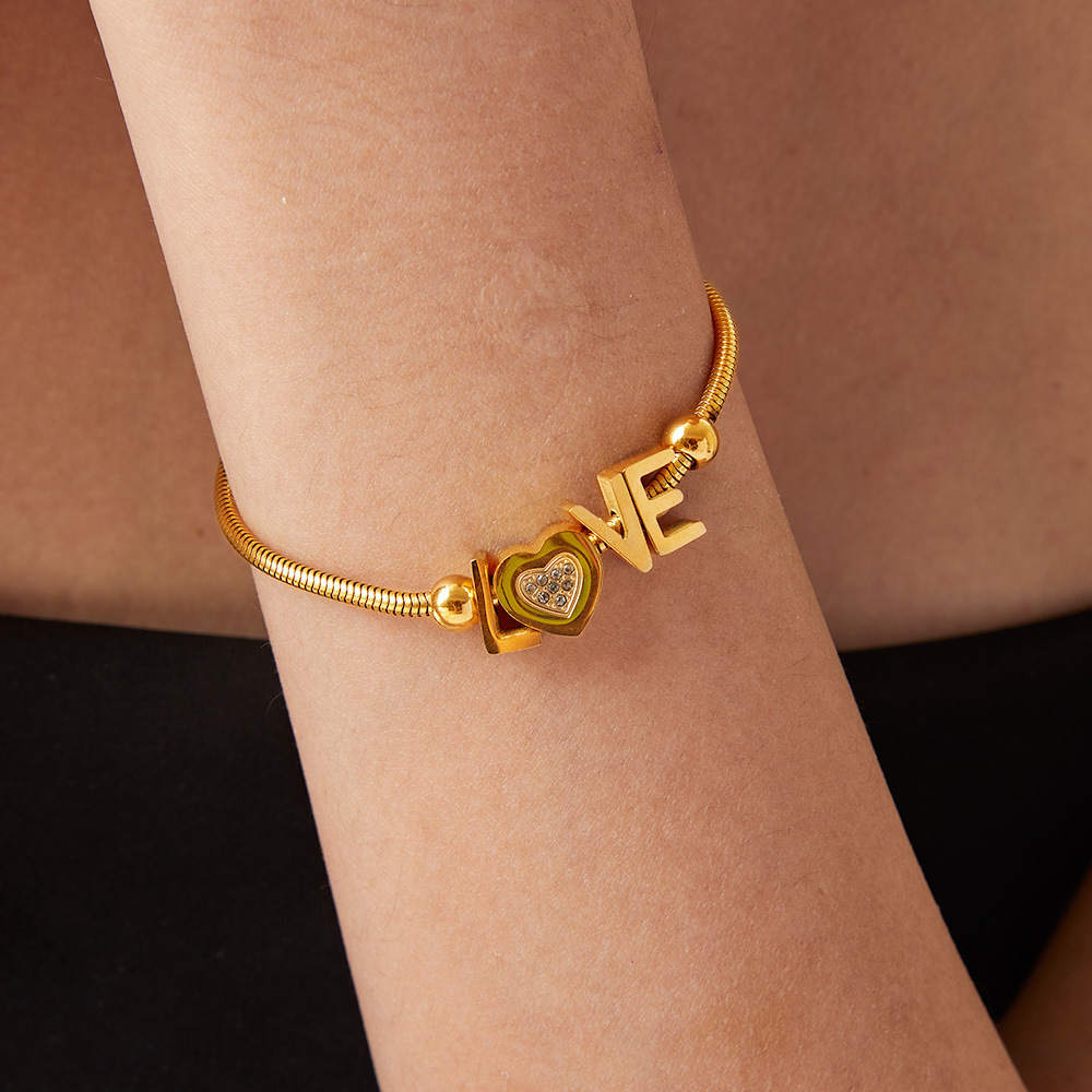 Golden Letter LOVE Zircon Titanium Steel 18K PVD Gold Plated Elegant Bracelet for Girlfriend - Image 3