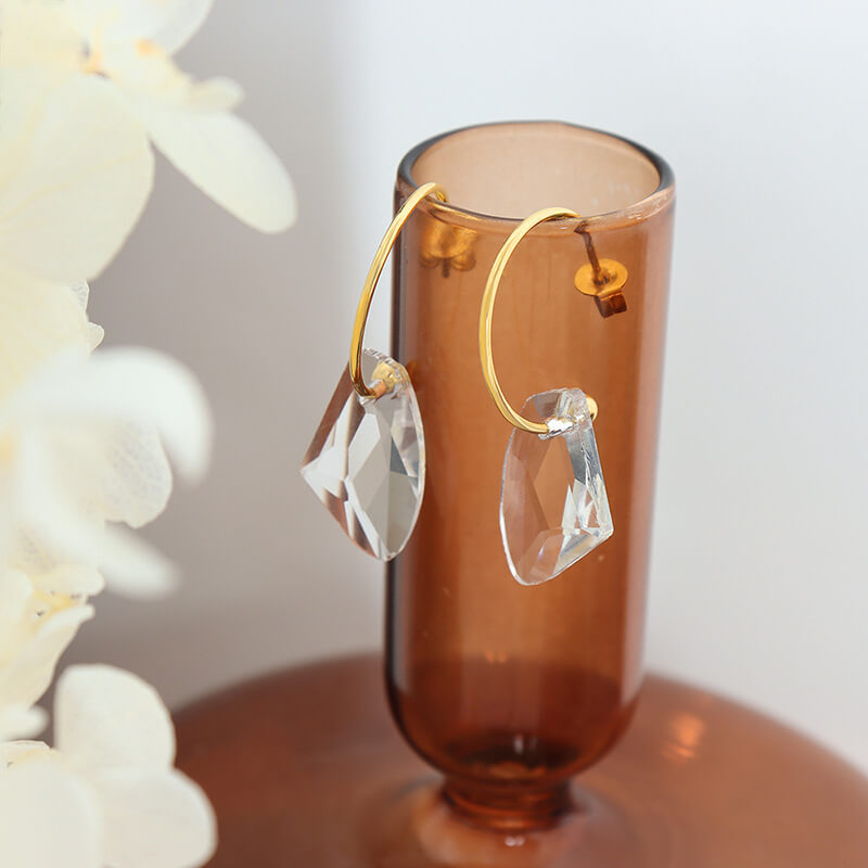 Trending Hook Earrings with Faceted Crystal 18K Gold Plated Stainless Steel INS Minimalist Style - Image 6