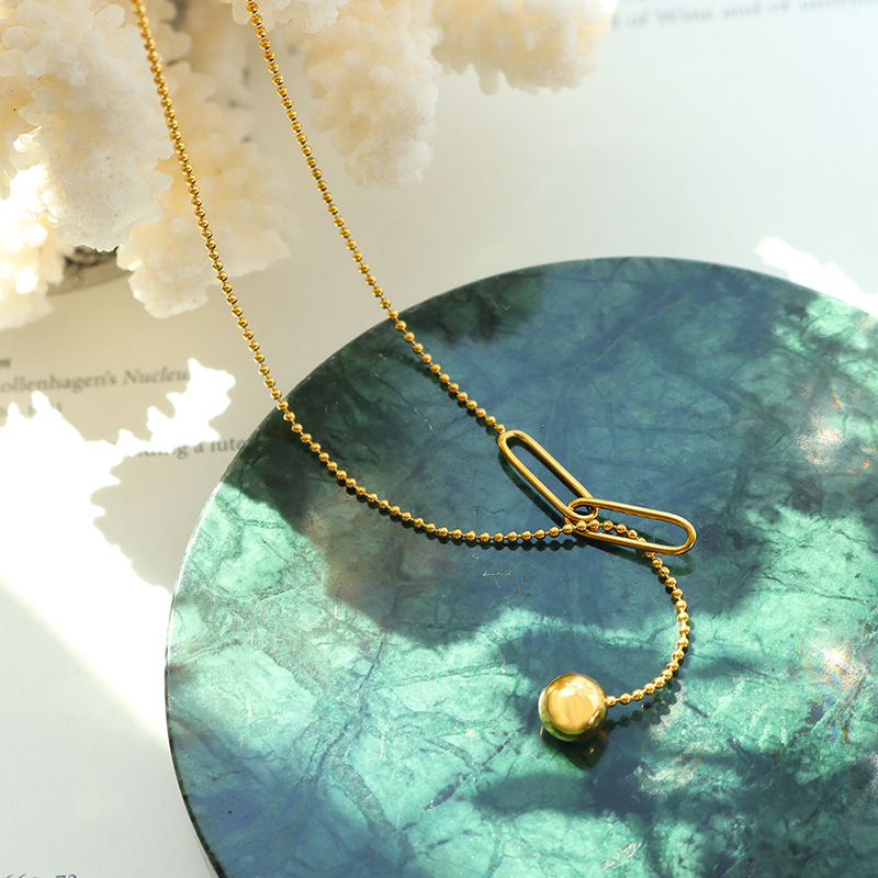 New Arrival Ins Simple Round Ball Adjustable Choker Necklace 18K PVD Gold Plated Stainless Steel Neck Chain - Image 2