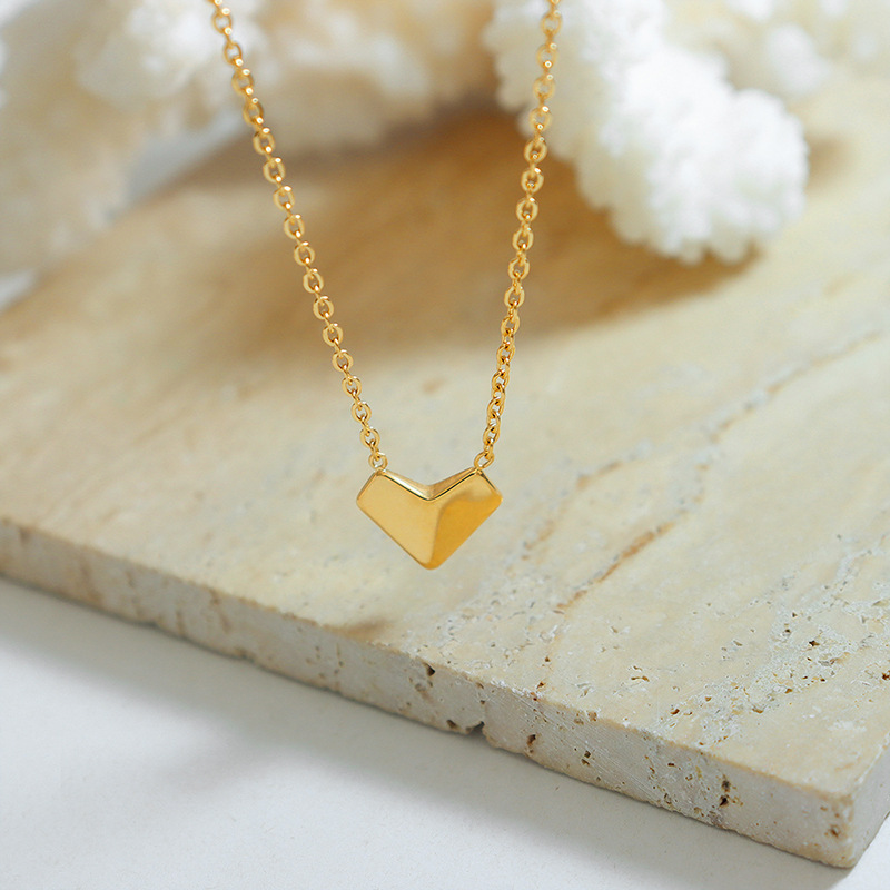 Folded Heart Pendant Necklace Handmade Choker Chain 18K PVD Gold Plated Jewelry for Women - Image 2