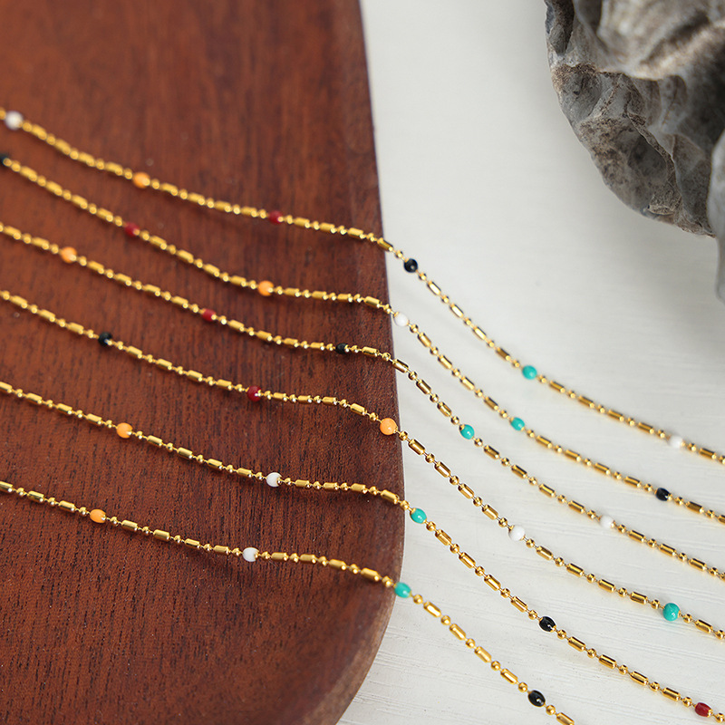 New Arrival Simple Ins Style Fashionable Elegant 18K PVD Gold Plated Beaded Drop Oil Pendant Necklace for Women - Image 2