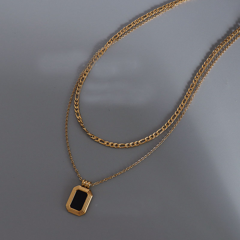 French Ins Acrylic Layered Necklace 18K PVD Gold Plated Double Layer Choker Necklace Stainless Steel Jewelry - Image 2