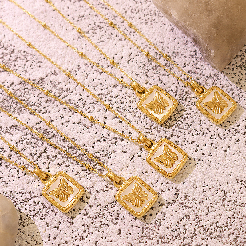 Ins Style Butterfly White Mother-of-Pearl Pendant Necklace 18K PVD Gold Plated Stainless Steel Choker Necklace for Women - Image 3