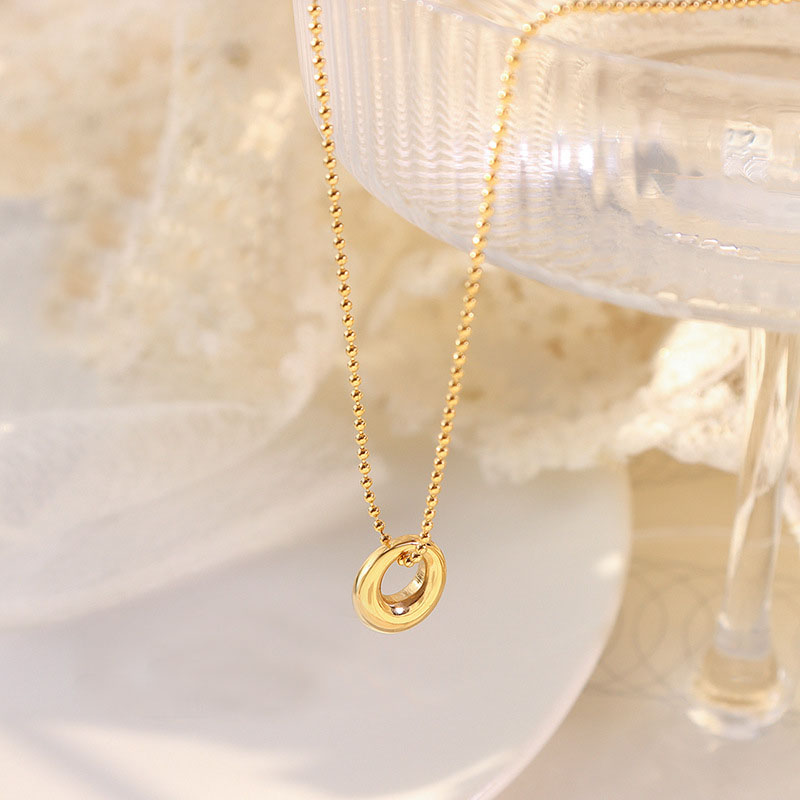 Korean-Japanese Ins Minimalist Style Oval Pendant Necklace 18K PVD Gold Plated Stainless Steel Jewelry - Image 3