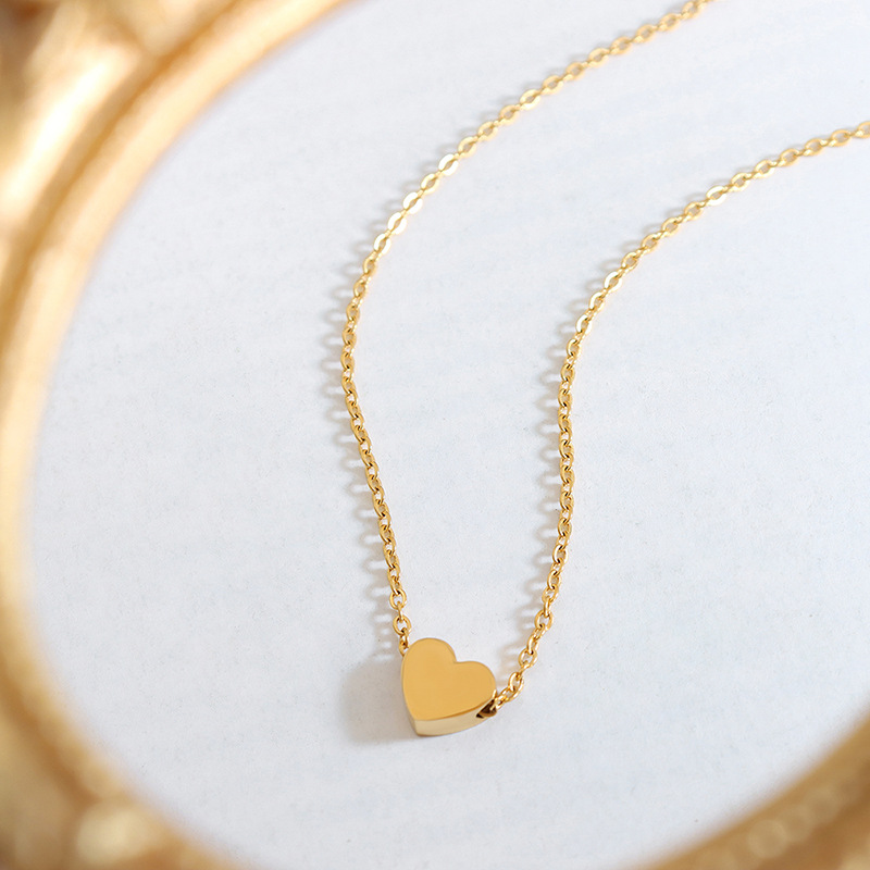 Korean Ins Style Choker Small Heart Pendant Necklace 18K PVD Gold Plated Choker for Women - Image 2
