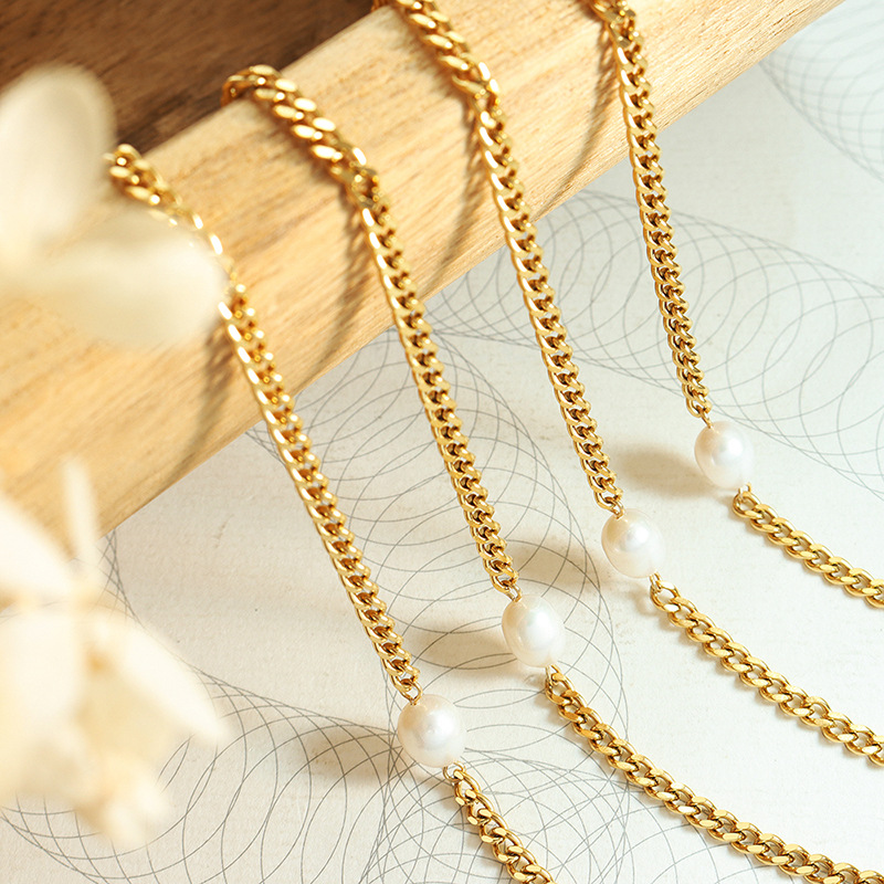 European Trendy Beaded Design Freshwater Pearl Natural Stones 18K PVD Gold Plated Necklace for Women - Image 2