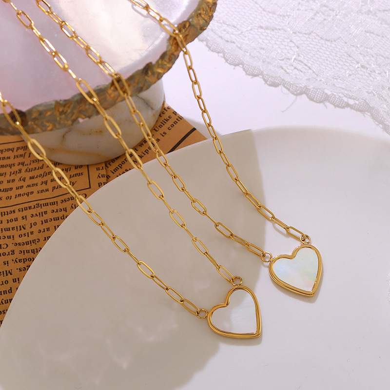 Korean Ins Style White Mother-of-Pearl Heart Necklace 18K PVD Gold Plated Choker Necklace - Image 2