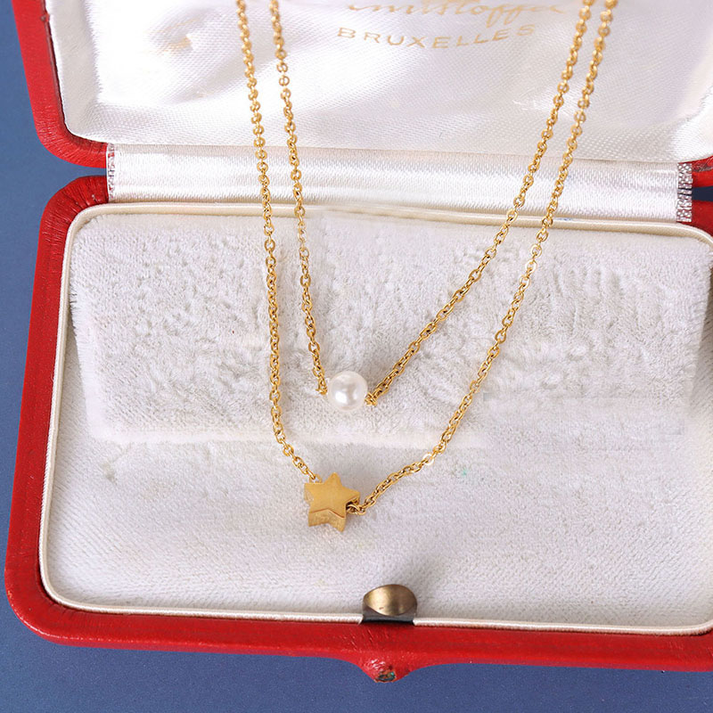 European Ins Style Jewelry Star Pendant Imitation Pearl Double-Layered Necklace 18K PVD Gold Plated Choker for Women - Image 2