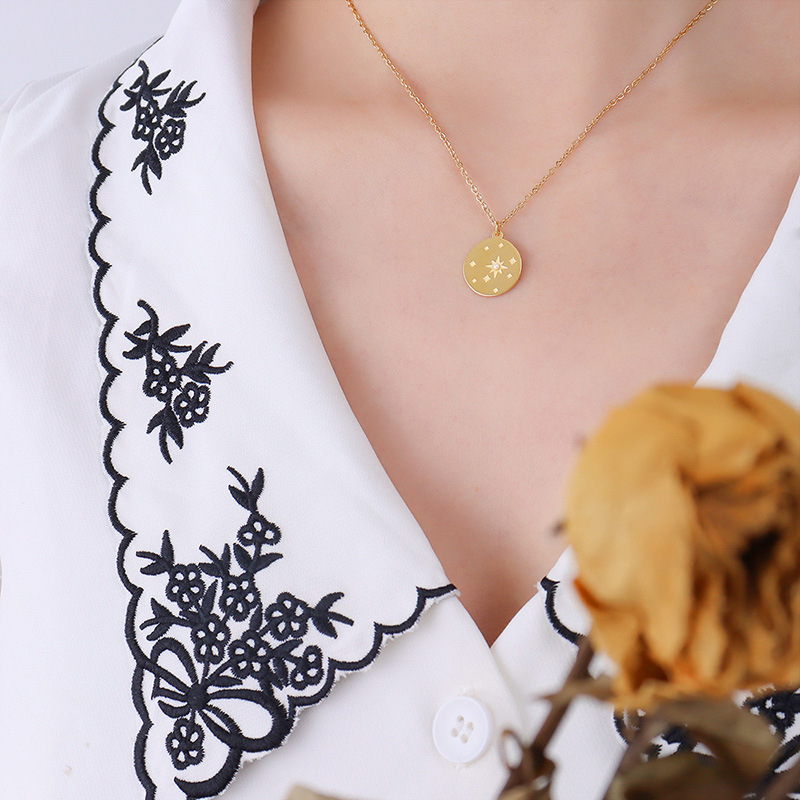 Fashionable Geometric Star Embedded Pearl Necklace 18K PVD Gold Plated Neck Chain Jewelry for Women - Image 3