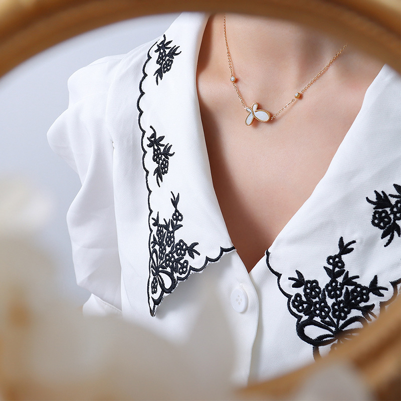 2021 Titanium Steel Women Necklace Natural Growth White Mother-of-Pearl Butterfly Pendant Choker Handmade Jewelry - Image 3