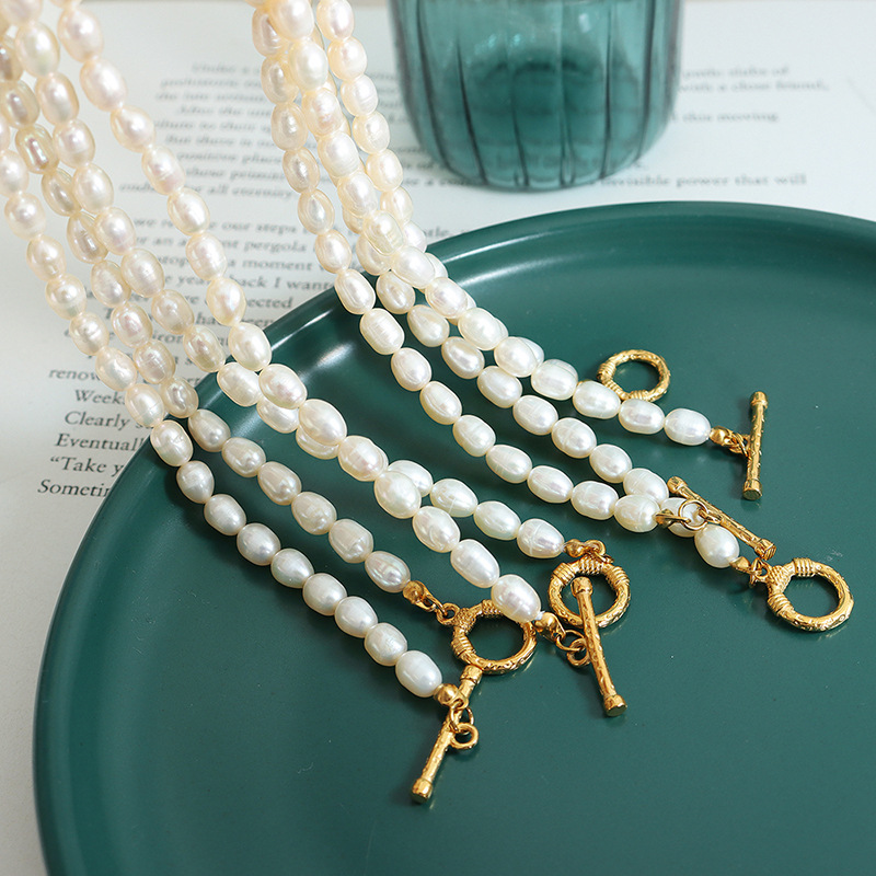 French Non-Fading Vintage Ins Style OT Clasp Baroque Freshwater Pearl Necklace Bracelet Set 18K PVD Gold Plated Jewelry - Image 3