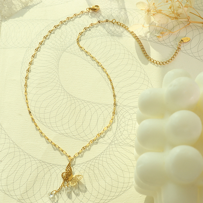 Versatile Sweet Artistic Butterfly Tassel Zircon Pendant Necklace for Women - Image 2
