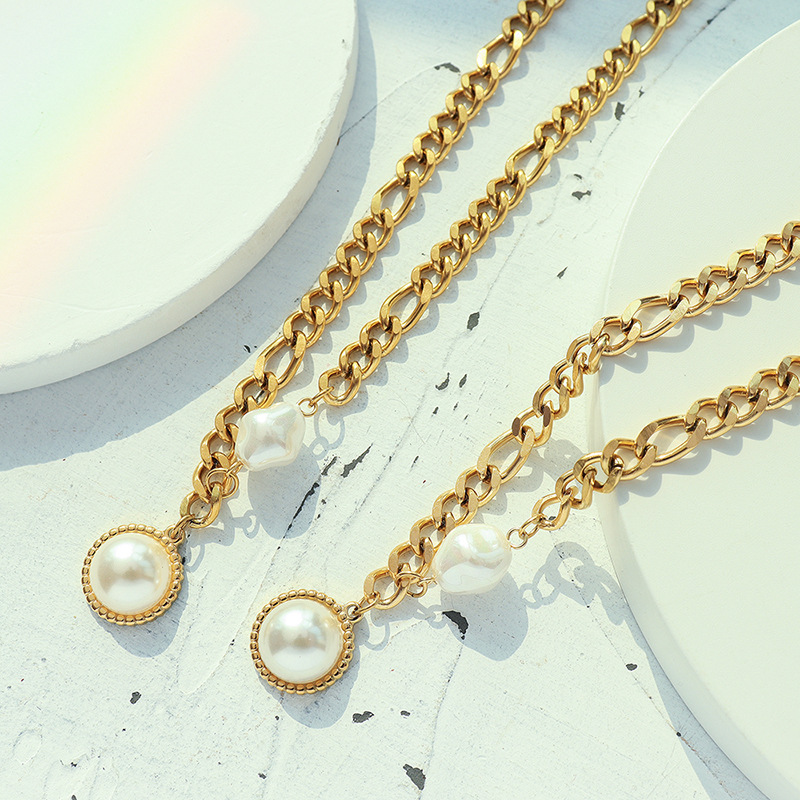 European Ins Vintage Freshwater Pearl Pendant Necklace 18K PVD Gold Plated Titanium Steel Choker Jewelry - Image 2