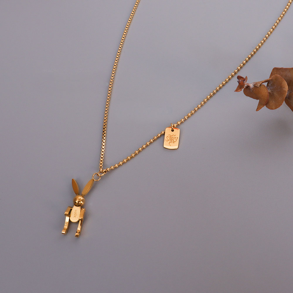 Ins Mechanical Rabbit Choker Chain Pendant Square Spliced Necklace Titanium Steel Design - Image 2