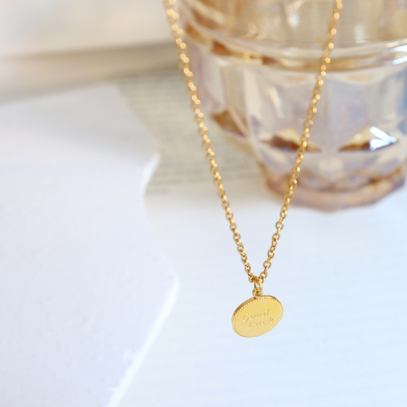 Little Lucky Corner of Love Wave Pattern Round Pendant Good Luck Letter Pendant Titanium Steel 18K PVD Gold Plated Necklace - Image 3