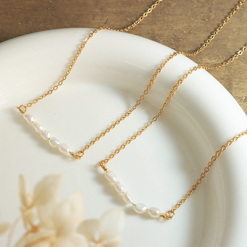 Korean Elegant Freshwater Pearl Necklace Women Ins Cold Minimalist Titanium Steel 18K PVD Gold Plated Choker - Image 2