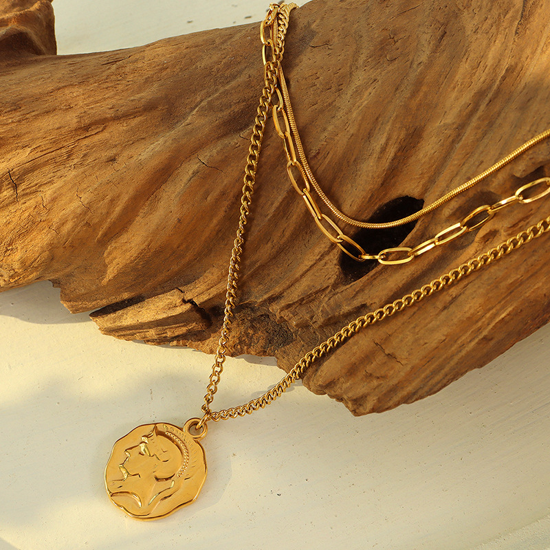 European Ins Style Exaggerated Hip-Hop Portrait Chain Pendant Multi-Layered Necklace Titanium Steel 18K PVD Gold Plated Choker - Image 2