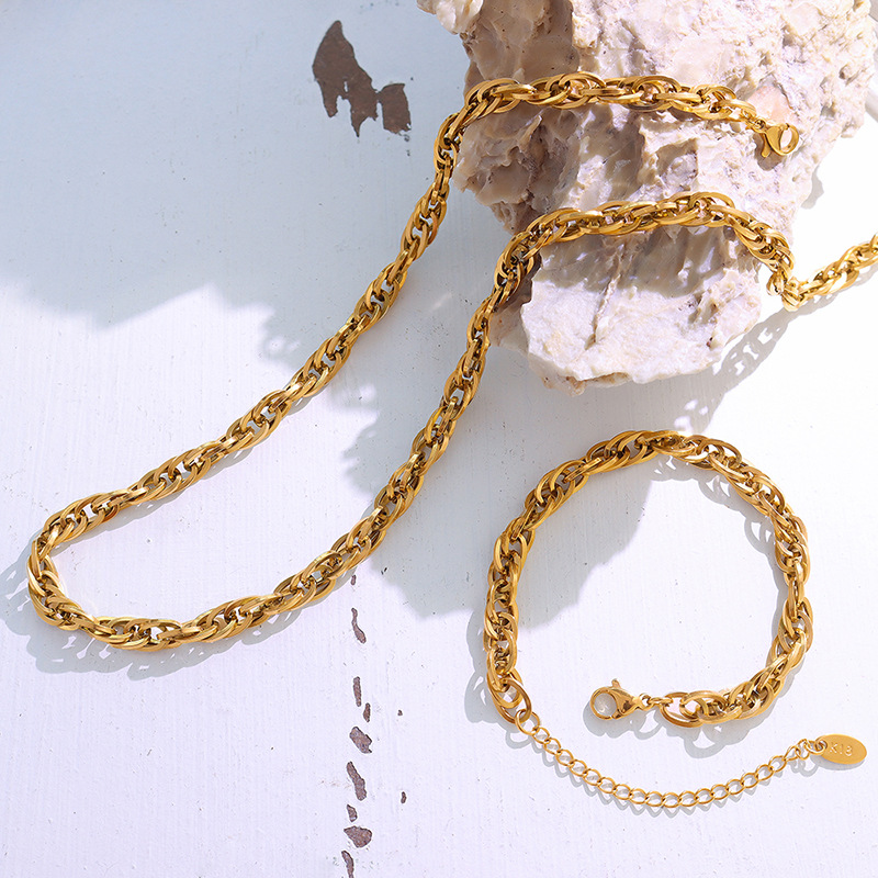 European Ins Style Chunky Chain Necklace Bracelet Stainless Steel Set Titanium Steel 18K PVD Gold Plated Jewelry - Image 4