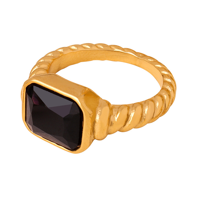 European Small Unique Pattern Geometric Inlaid Design Fashion Titanium Steel Gold Plated Ring for Women - Image 7