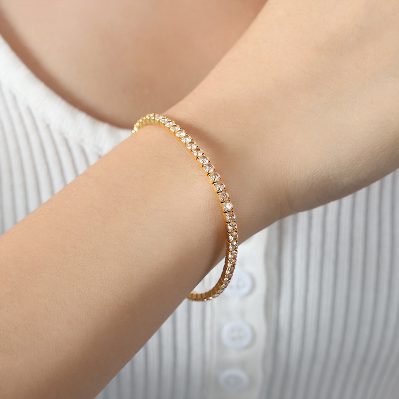 Luxe Full Zircon Design Bracelet 18K PVD Gold Plated Titanium Steel Jewelry Wholesale - Image 8