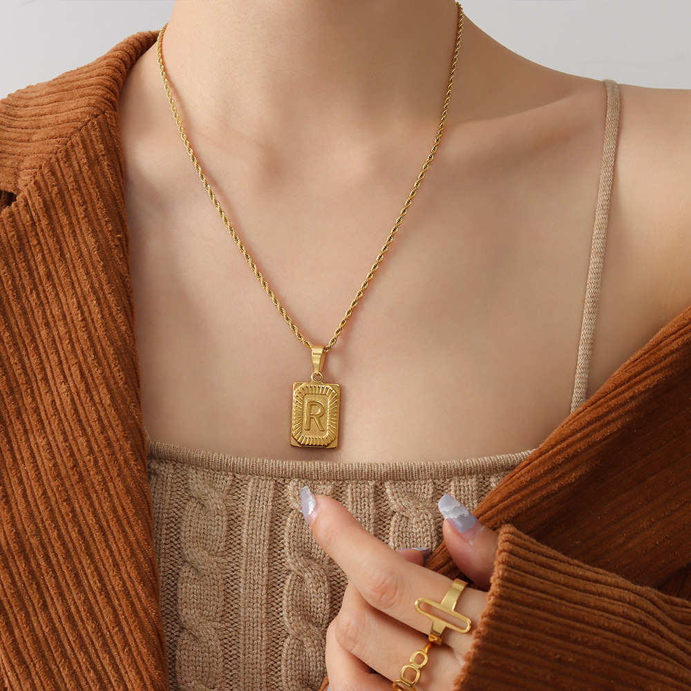 European Ins Minimalist Vintage Tag Necklace 18K PVD Gold Plated Stainless Steel Jewelry for Women - Image 20