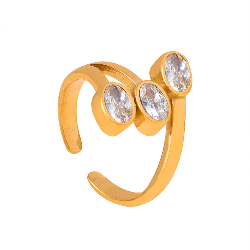 European Small Unique Pattern Geometric Inlaid Design Fashion Titanium Steel Gold Plated Ring for Women - Image 11