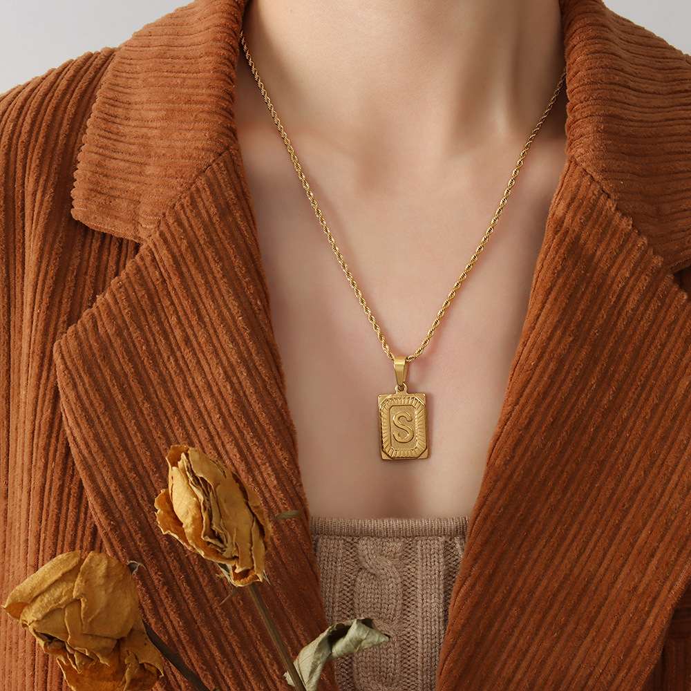 European Ins Minimalist Vintage Tag Necklace 18K PVD Gold Plated Stainless Steel Jewelry for Women - Image 21