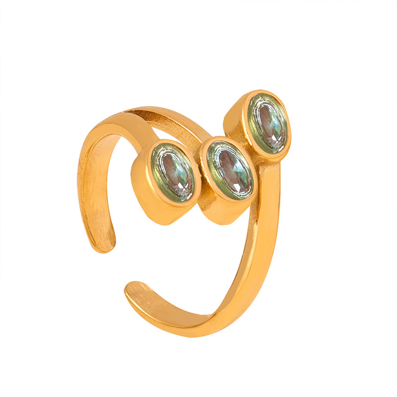 European Small Unique Pattern Geometric Inlaid Design Fashion Titanium Steel Gold Plated Ring for Women - Image 12