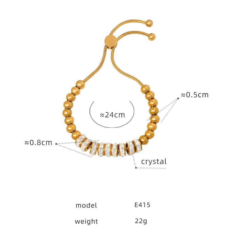 Trendy Zircon Inlaid Beaded Bracelet 18K PVD Gold Plated Titanium Steel Luxe Fashion Jewelry - Image 26