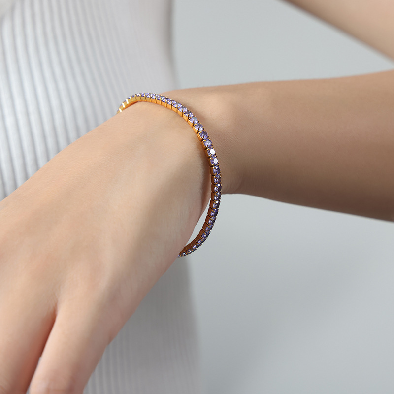 Luxe Full Zircon Design Bracelet 18K PVD Gold Plated Titanium Steel Jewelry Wholesale - Image 6