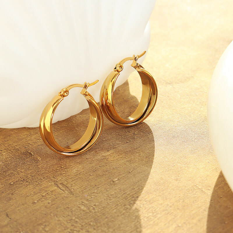 European INS Minimalist Dual Tone U Shaped Earrings 18K Gold PVD Plated Stainless Steel - Image 3