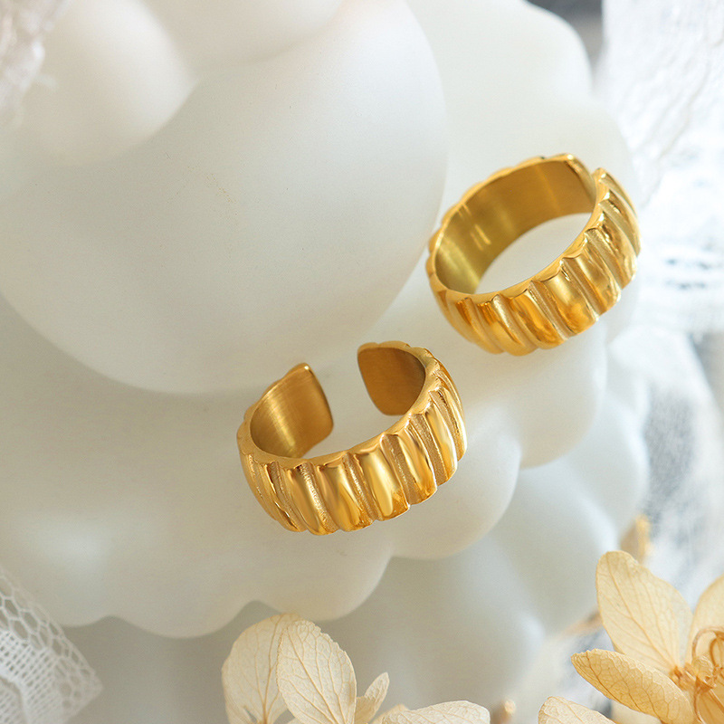 Twist Stripe Open Ring for Women Food Finger Ring Titanium Steel 18K Gold Plated Jewelry - Image 2