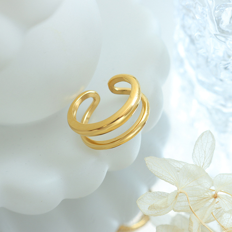 Geometric Minimalist Double Layer Open INS Ring European Fashion Commuter Finger Ring for Women - Image 3