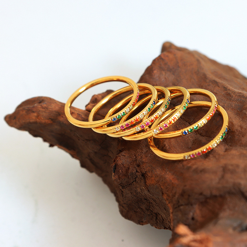 Delicate Minimalist Multi-Color Zircon Starry Sky Thin Ring Stacked Finger Ring Hot Selling Non-Fading Jewelry - Image 5