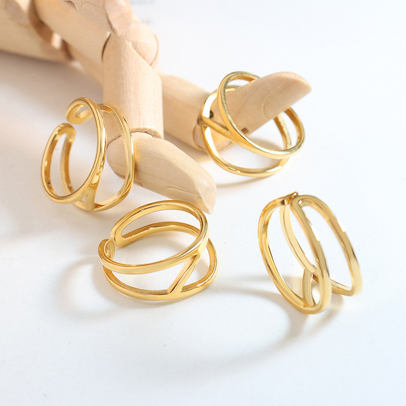 Trendy Hollow Open Ring Creative Small Unisex Design Titanium Steel 18K PVD Gold Plated Open Finger Ring - Image 3