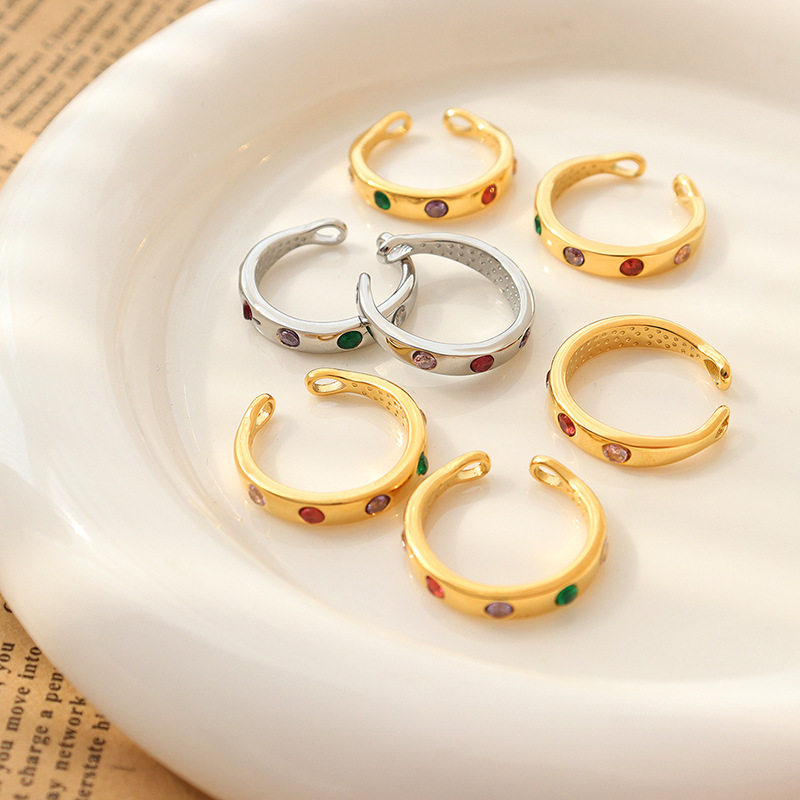 2025 New Trendy Non-Fading Korean Ins Style Multi-Color Zircon Open Finger Ring 18K PVD Gold Plated Jewelry - Image 3