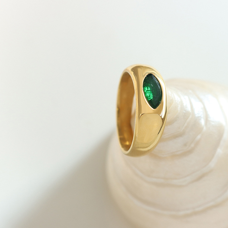 New Luxury Retro New Chinese Style Personalized Non-Fading Emerald Zircon Inlaid Titanium Steel Ring Jewelry for Women - Image 4