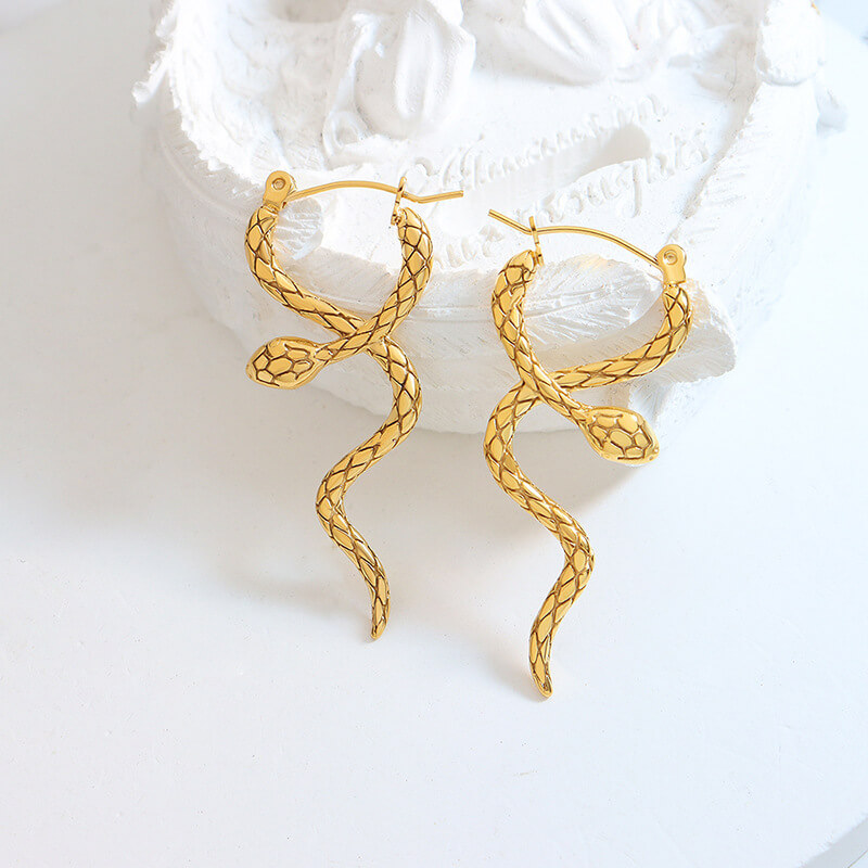 European snake-shaped twisted earrings titanium steel 18k PVD gold plated bold stylish niche jewelry for women - Image 4