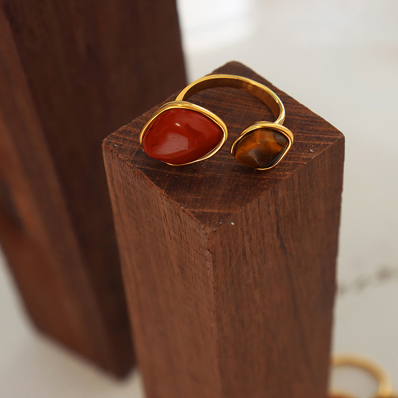 Hot Selling Retro Unisex Natural Red Tiger Eye Stone Ring Titanium Steel 18K PVD Gold Plated Finger Ring Creative Jewelry - Image 3