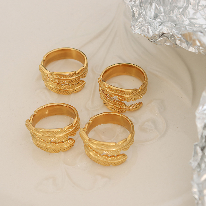 European New Style Small Design Trendy Feather Shaped Ring with Titanium Steel 18K PVD Gold Plating Fashion Jewelry - Image 3