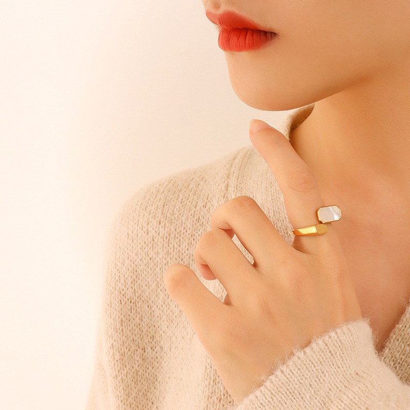 New Arrival Retro White Mother of Pearl Open Ring for Women Titanium Steel 18K PVD Gold Plated Finger Ring Hand Jewelry - Image 4
