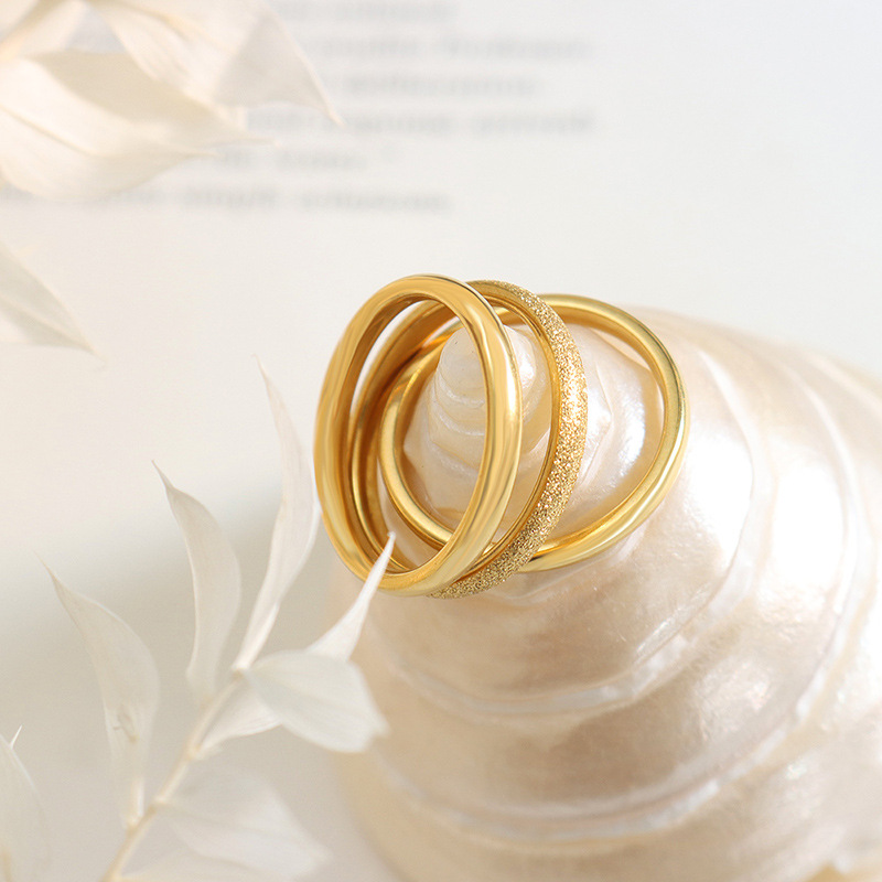 Simple Matte Ring Set Eternity Circle Couple Rings Anniversary Rings Titanium Steel 18K PVD Gold Plated - Image 5