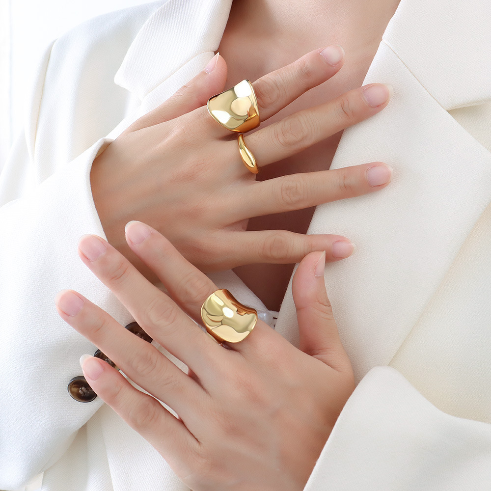 Hot Selling Popular Ins Style Unique Shaped Ring with Titanium Steel 18K PVD Gold Plated Jewelry Wholesale - Image 4